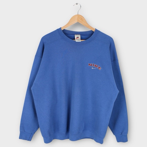 Vintage Nike Sweatshirt Blue USA Made Embroidered Logo Crewneck Men's Size L - Picture 1 of 4